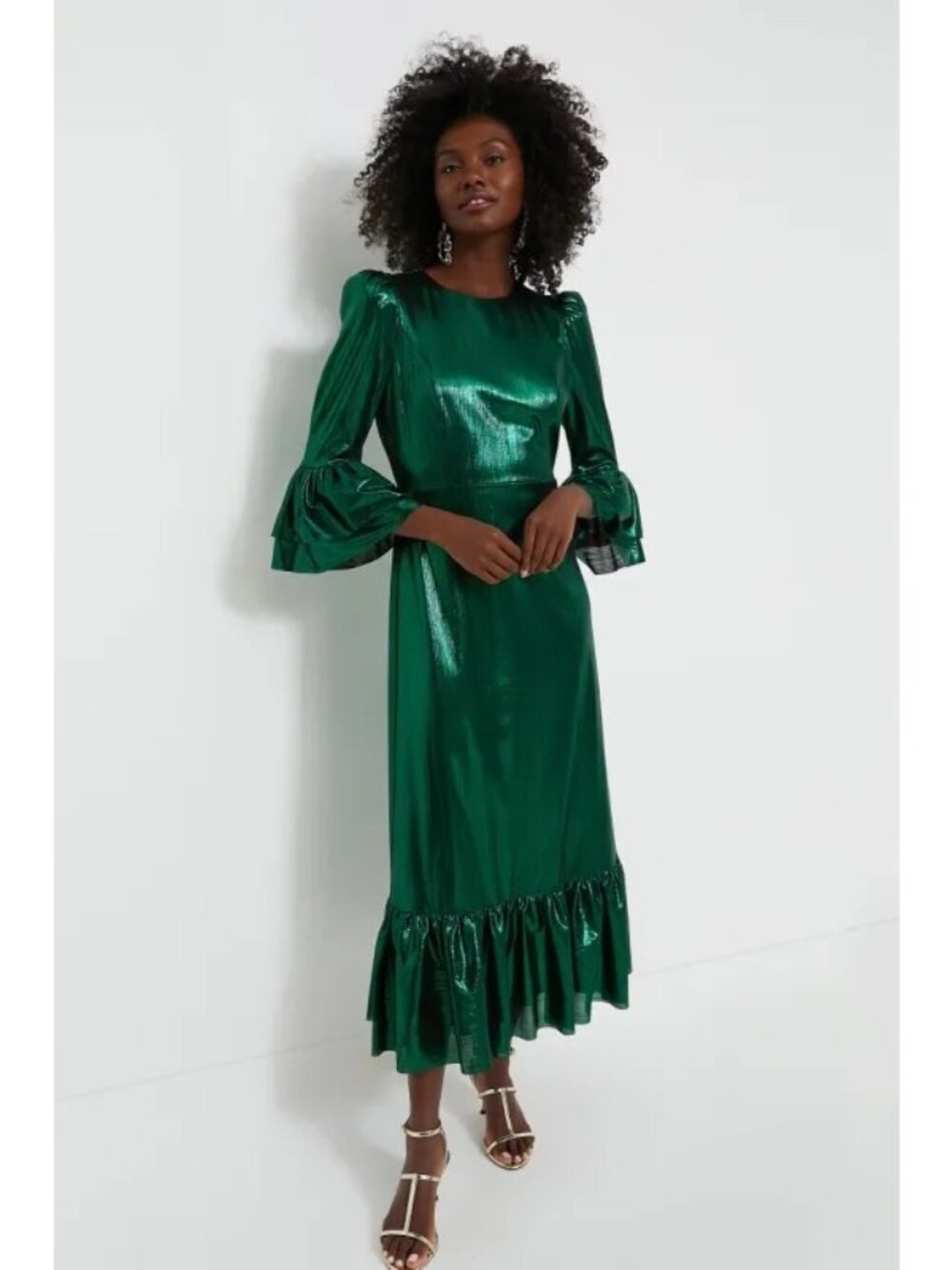 Pomander Place Crinkle Lurex Lillith Maxi Dress Emerald Size 3X NWT